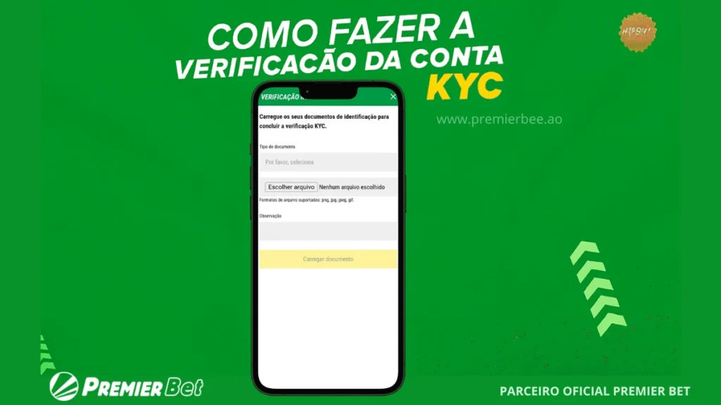 Ilustação do passo principal de como verificar a conta Premier Bet